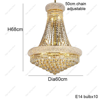 Gold Luxury Crystal Chandelier Lights 3000K 4000K Dimmable Chandeliers, Home Decor Hanging Lamps for Villa Duplex High-ceiling