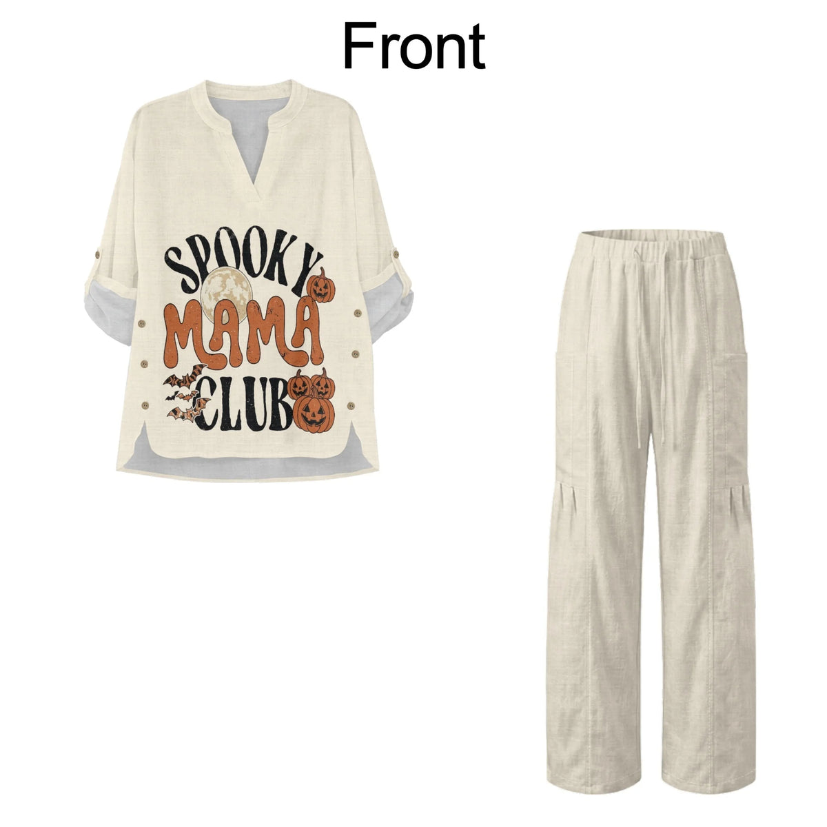 INSTANTARTS Traf 2026 Halloween Women's Matching Sets Blusas Elegantes De Mujer Tendencia 2026 Shirt and Wide Leg Pants Set