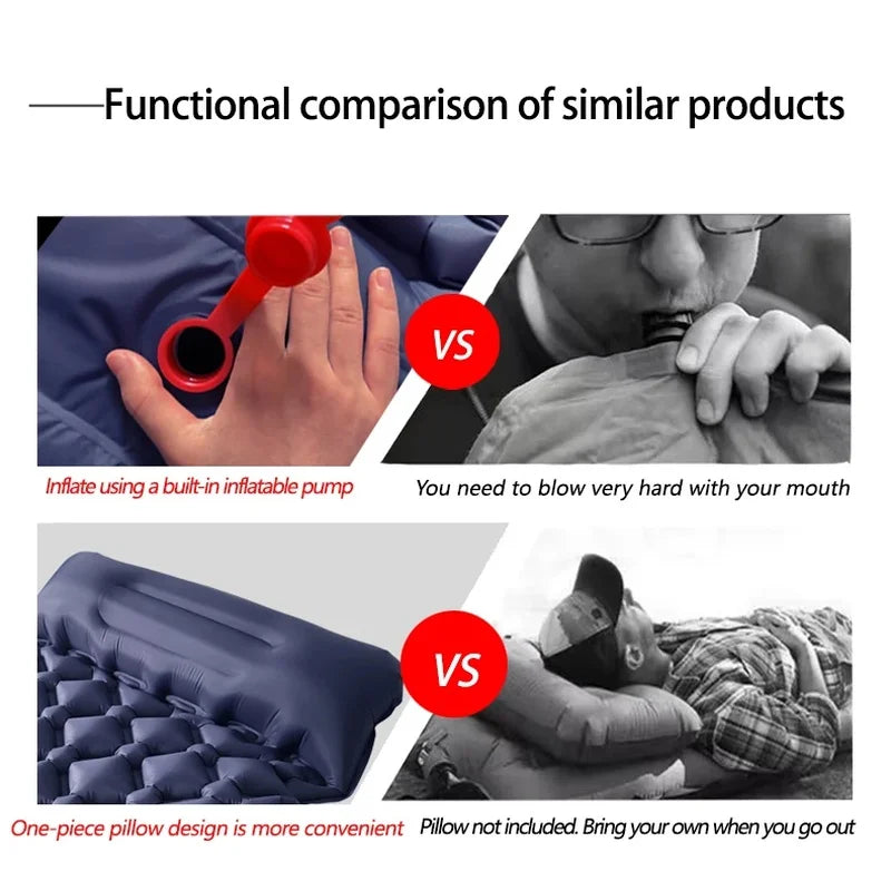 Outdoor Camping Sleeping Pad Folding Sleep Mat Beach Inflat Mattress with Pillows Ultralight Air Mat Travel Hiking New