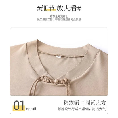 Mature Women New Chinese Style Two Piece Set 3 4 Sleeve Top Wide Leg Pants Elegant Middle Aged Ladies Summer Outfit