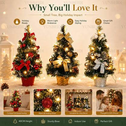 40CM Christmas Tree with LED Lights Mini Artificial Christmas Tree Home Desktop Decoration Christmas Decoration New Year Gift