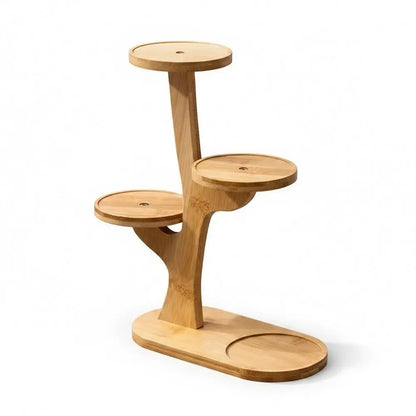 1pc Stable Bamboo Plant Stand Tree-Shaped Multi-Tier Flower Pot Holder Desktop Decor Flowerpot Tray Home Office