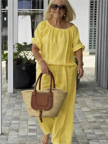 Fashion Casual Woman 2 Piece Set Outfit New Spring And Summer Women's Loose Drawstring Round Neck Top And Pants Two-piece Set