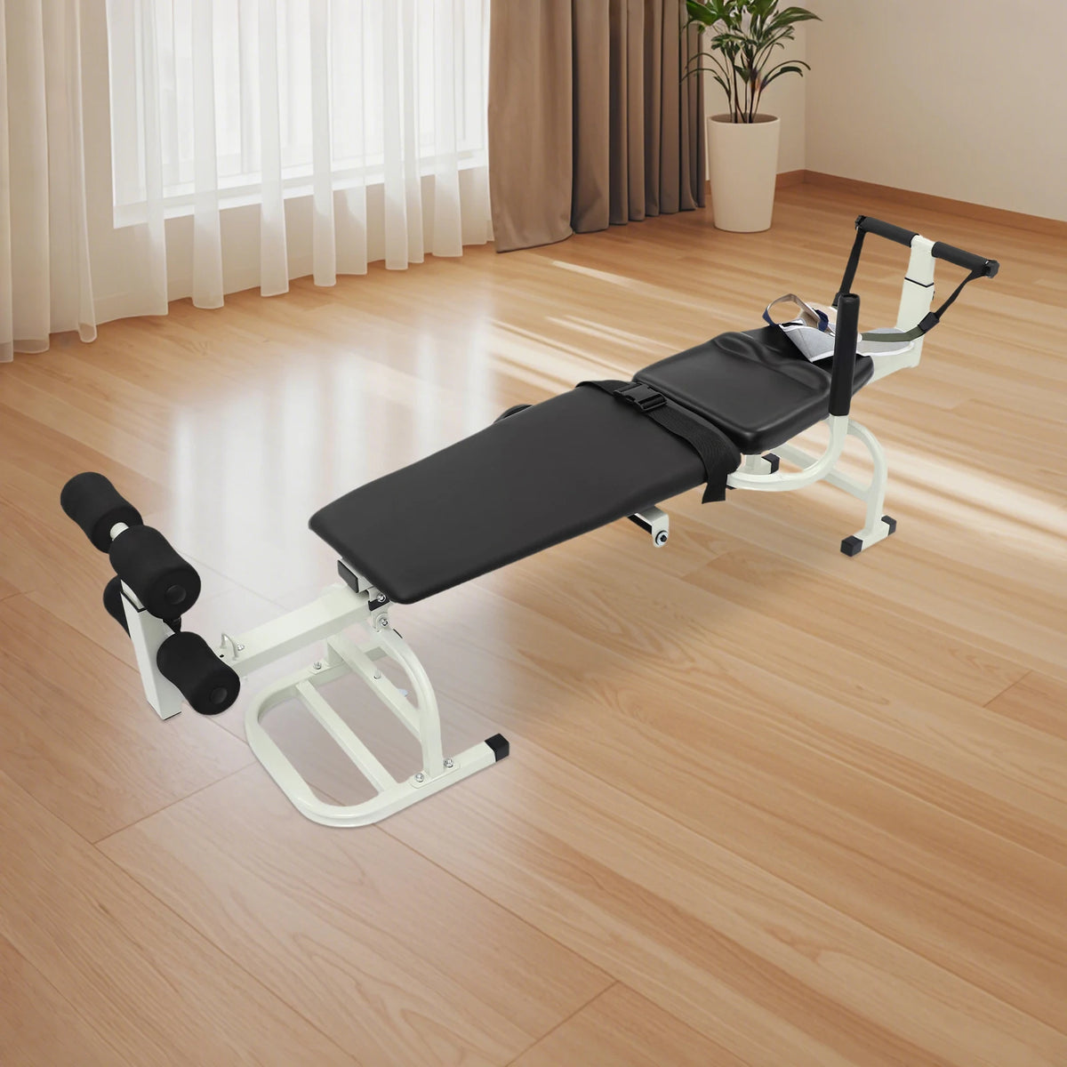 59.06-74.8in Long Back Stretch Bench,Adjustable Multifunctional Neck Stretcher Cervical Stretch Device, Handwheel Control Cervical Lumbar Traction Bed for Wellness Centers