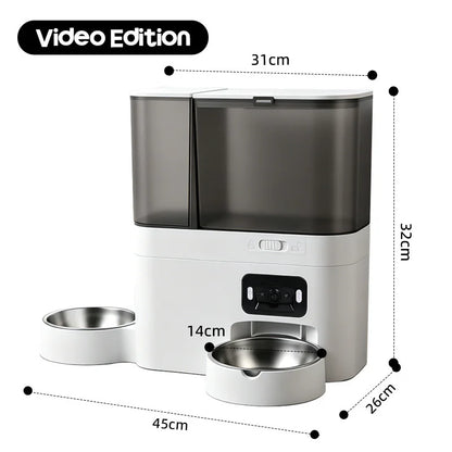 Pet Food and Water Dispenser 5L+3L Button WiFi Camera Tuya APP Automatic Smart Cat Feeder for Cats Dogs Stainless Steel Bowl