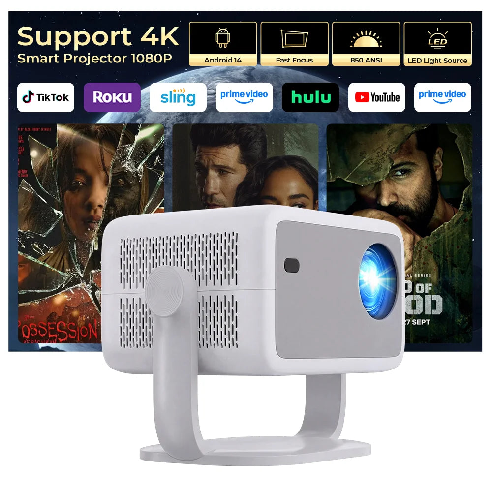LYNCast Smart Projector with BT5.4 and WIFI6, L018, FHD 1080P, Android14, 360° Rotate Portable, Home Theater, Perfect for TV Series, Movies, Gaming, Anime, Sports, K-Dramas, Concerts