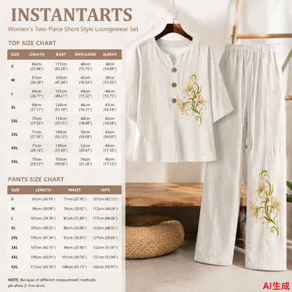 INSTANTARTS Clothing Female 2 Piece Sets for Women Summer Spring Outfits Lounge Sets V-Neck 3/4 Sleeve Set Fashion Matching