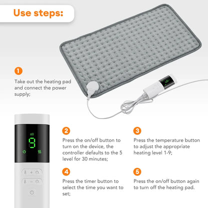 Electric Heating Pad Pet Heat Mat with 9 Levels Constant Temp 4 Mode Timer Body Warming Thermal Mat for Abdomen Hand Thermal Mat