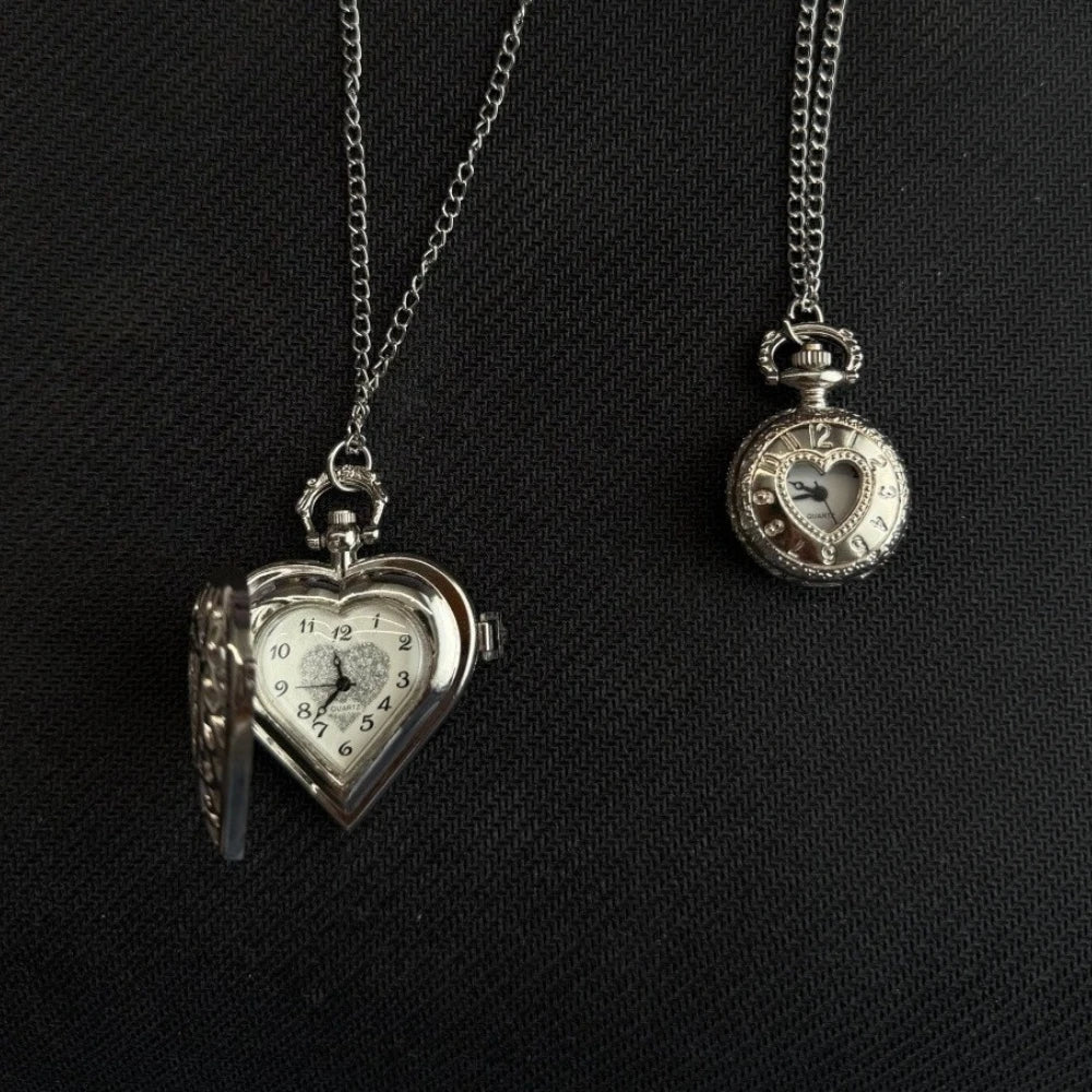 Original Hollow Heart Pocket Watch Chain Keychain Design Steampunk Clock Vintage Necklace Pendant Jewelry Watch Men Women Gift