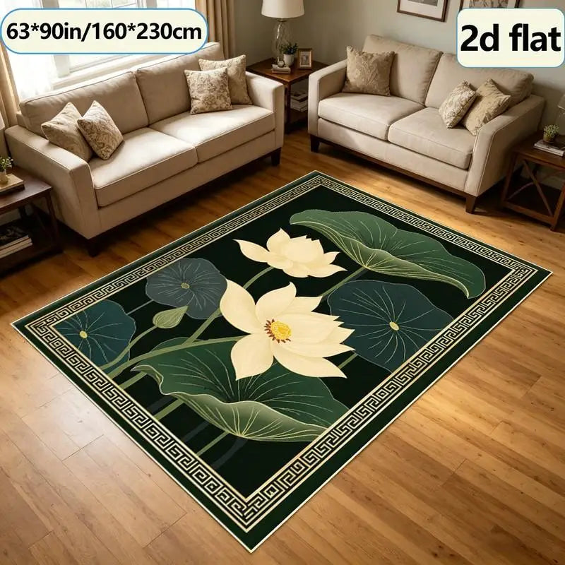 1 Piece Golden Lotus and Green Leaf Pattern Carpet, Soft and Comfortable, All Seasons, Light and Easy to Care For, Home Decor, Room Decor, Autumn, Winter, Suitable for Living Room, Bedroom, Entryway