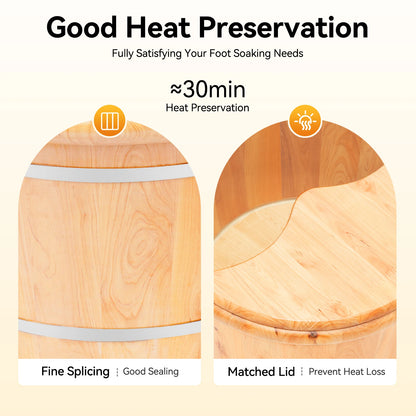 Cedar Wood Foot Spa Bucket with Massage Roller, 30 Min Heat Retention, 12.2 Inch Deep Soak, Natural Foot Bath Tub