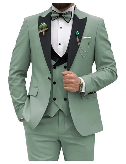 Royal blue Men Suits Slim Fit 3 Piece Double Breasted Suit Men Wedding Prom Party Business(Blazer+Vest+Pants)