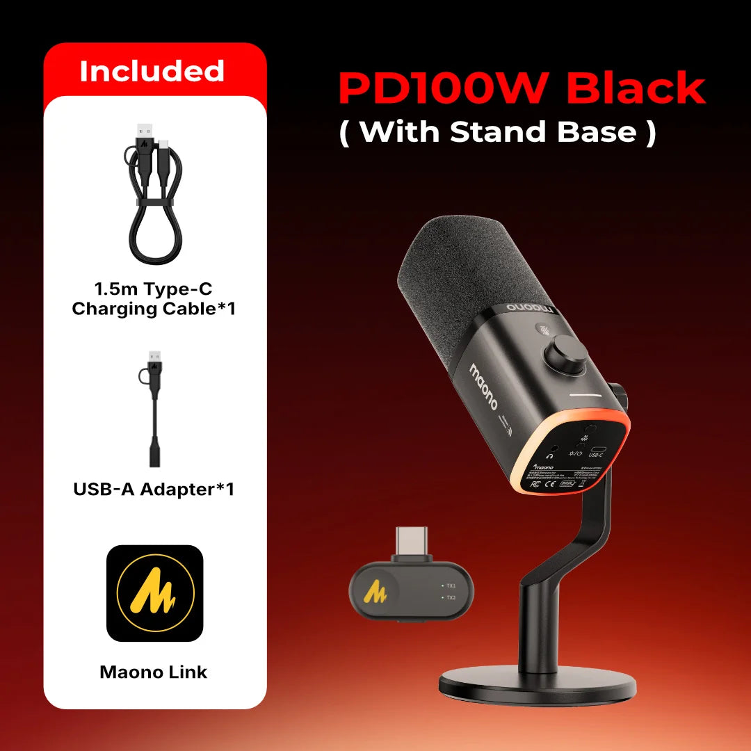 MAONO PD100W Wireless USB Dynamic Microphone Cardioid Microphone One-Touch Mute Noise Reduction RGB for PC Gaming Live Streaming