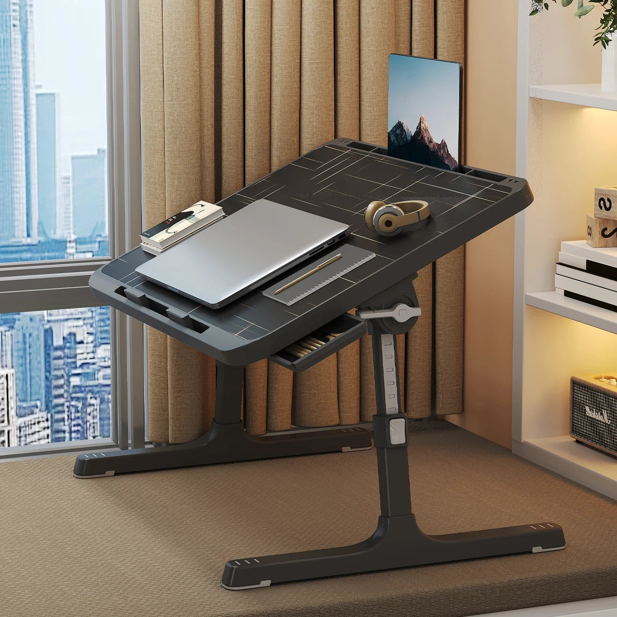 Laptop Tray, Multi-purpose Premium Lapdesk, Height Angle Adjustable, Drawer, Tablet Slot, for Eating, Working, Writing, Gaming,