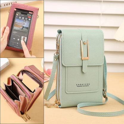 Women’s Mini Crossbody Handbag Purse, Touch Screen Phone BagS, Multi Card Zipper PU Leather Shoulder Bags for Daily Shopp Dating