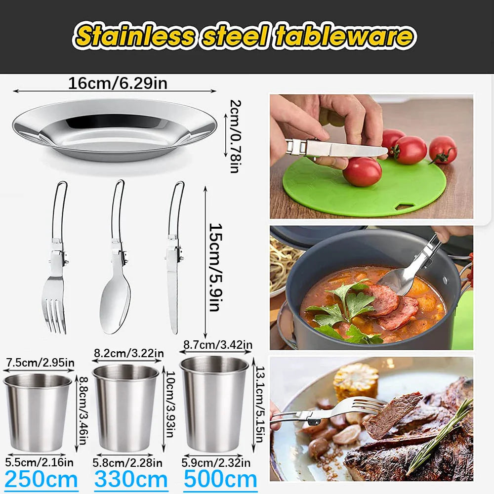 Camping Cooking Set Outdoor Aluminum Lightweight Equipment Camping Cookware Kit For Traveling Trekking Hiking Supplies