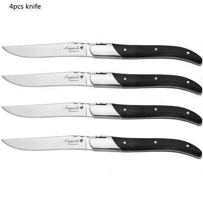 2-10pcs Laguiole Steak Knifes Dinner Knives Black Wood Handle Dinnerware Stainless Table Knife and Fork Wooden Tableware Cutlery