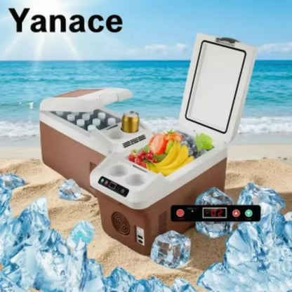 Yanace 15L Portable Car Refrigerator Dual Zone Mini Fridge Freezer for Camping Travel Electric Cooler Box  Outdoor Use