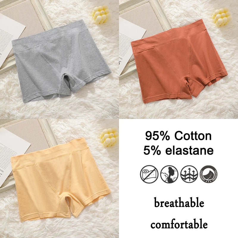 3Pcs Women Cotton Safety Short Seamless Boxer Briefs High Waist Soft Skin Friendly Ladies Anti-Ride Leggings Under Dress Panties