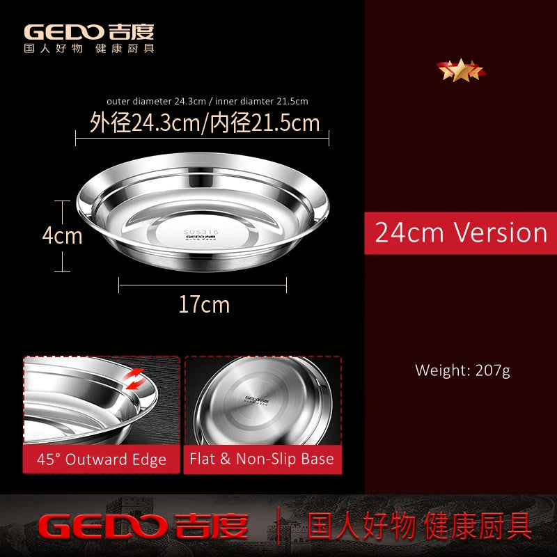 20~26cm Diameter Pure 316L Stainless Steel Plate LFGB Certified 99.9% Anti-bacterial Dinning Platter Fall Resistant Tableware
