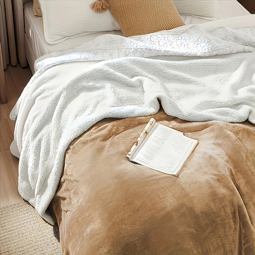 Sherpa Fleece Bed Blanket Twin Size Super Soft Fuzzy Plush Warm Cozy Fluffy Microfiber Couch Throw Velvet Double Reversible 5Lbs