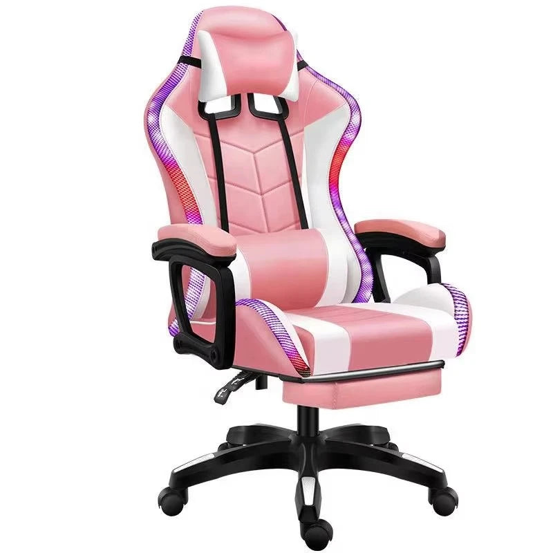 Colorful reclining massage gaming chair with lights and speakers