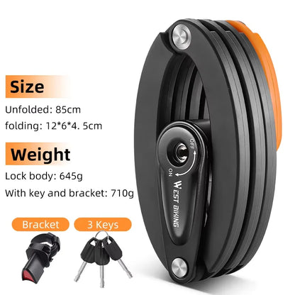 WEST BIKING Foldable Bike Lock Portable Anti-Theft Security Folding Padlock for MTB Road Bike E-bike Scooter Bicycle Accessories