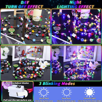 10-100Pcs LED Flower Headbands Glowing Garland Light Up Headbands Glow in the Dark Headband Wedding Beach Party Birthday Supplie