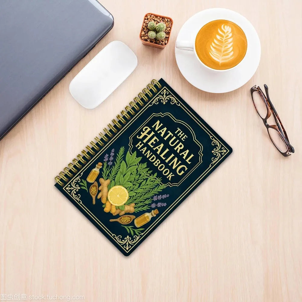Gilded border plant healing deluxe coil book, herbal usage, daily soothing and practical manual for the body and mind