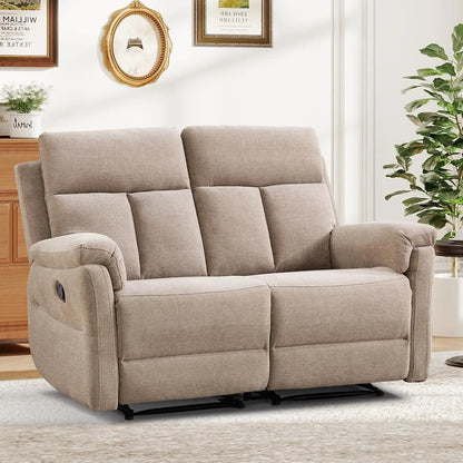 Manual Reclining Loveseat, 2-Seat Recliner Sofa with Padded Arms and Supportive Backrest, Comfortable Fabric Reclining, Custom