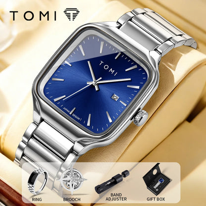 TOMI Men's Quartz Watch New Fashion Box Set Cufflinks Ring Fashion Set Box Watch as a Gift for Men's Gift Box