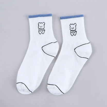 Comfortable Casual Fashion Autumn Cartoon Winter Cotton Sport Women Hosiery Middle Tube Socks Bear Socks Couple Socks