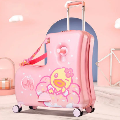 Cute Pony Cartoon Suitcase for Children Can Sit and Ride Carry on Kids Luggage Baby Trolley Case Boarding Cabin 20 Inch