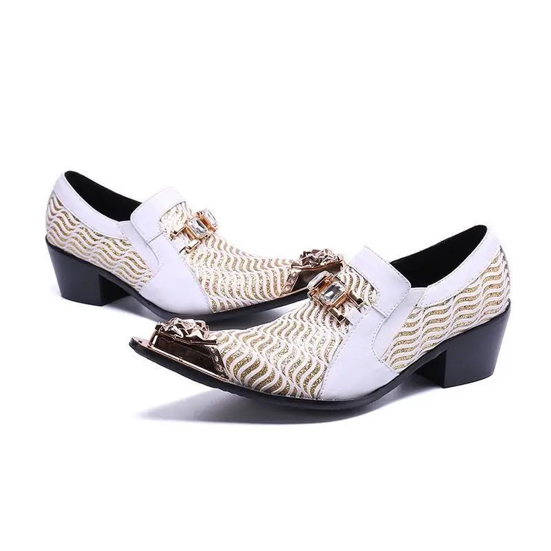 Fashion Gentleman Dressing Shoes Metal Pointed Toe Patchwork Crystal Designer Wedding Party Brand Customized Shoes Men Plus Size