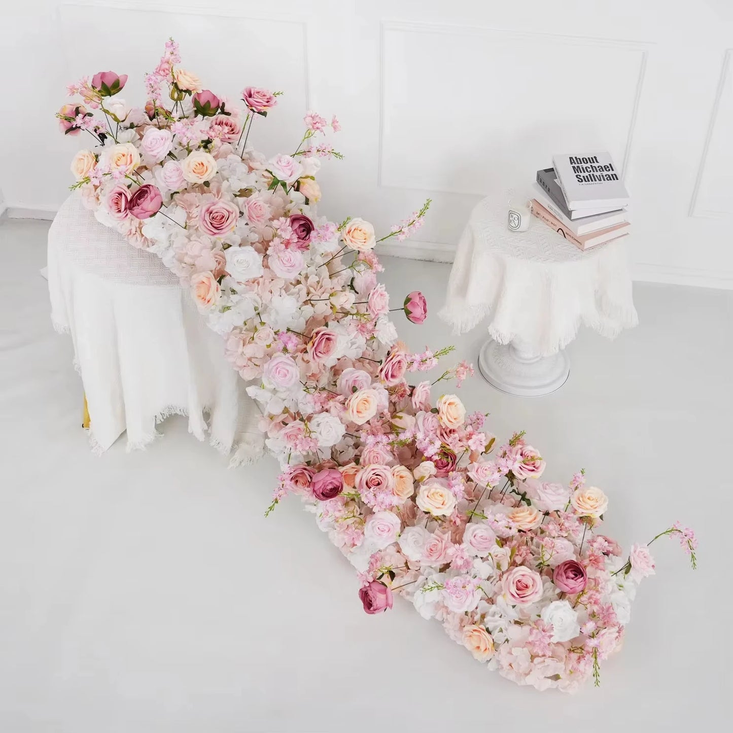 Uflower 2m Luxury Artificial Flowers Wedding Backdrop Table Long Runner Flower Row Floral Backdrop Arrangement Wall Arch Decor