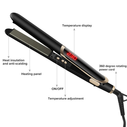 2-in-1 salon-grade ceramic plate hair straightener LCD display tourmaline infrared electric hair straightener comb