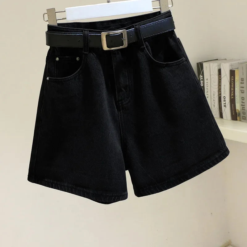 High-Waist Wide-Leg Denim Shorts | Slimming A-Line Loose Fit | Women's Regular Casual Shorts
