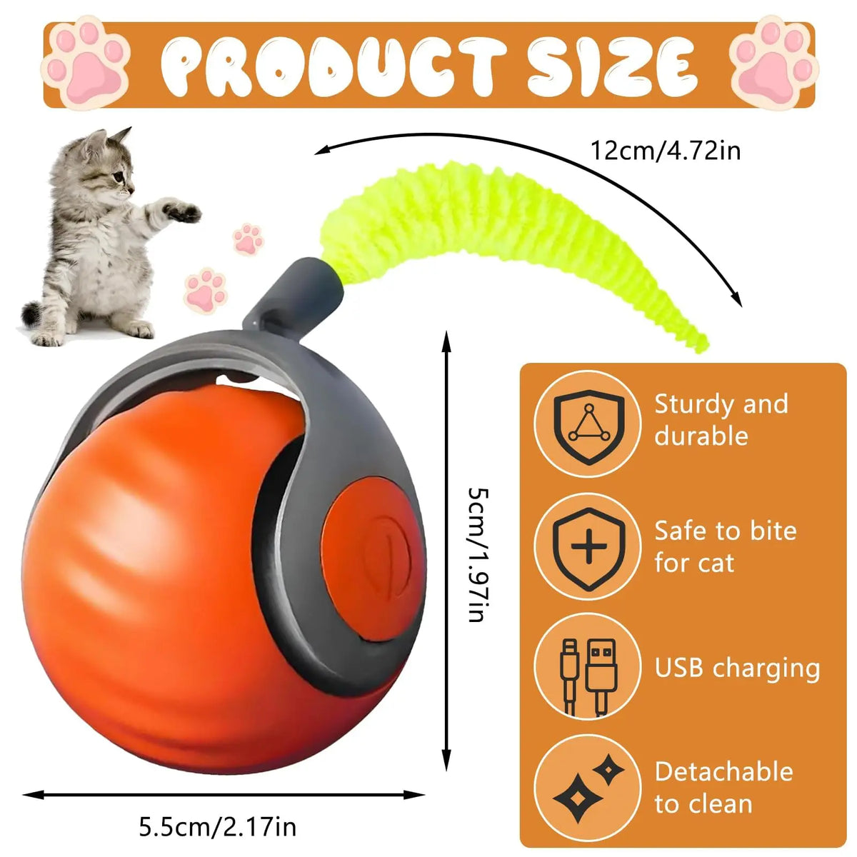NewSpeedy Tail 2.0 Cat Toy, Speedy Tail Cat Toy, Interactive Cat Ball Toy, Smart Cat Toys Ball, Two Speed Adjustment, with Tail 