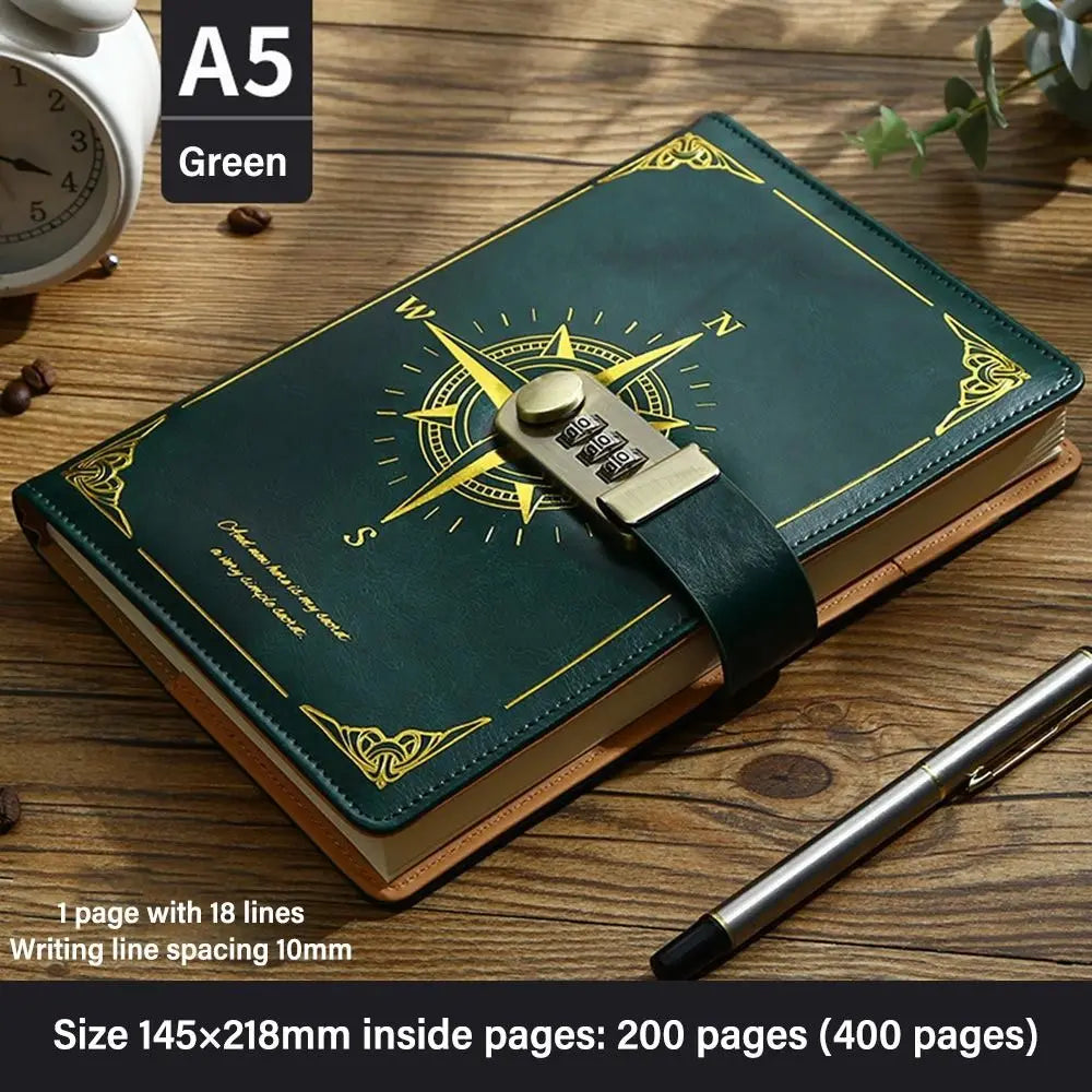 New 200 Sheets A5 Notebook Retro Password Book With Lock Thickened Creative Diary Book Students Notepad Stationery