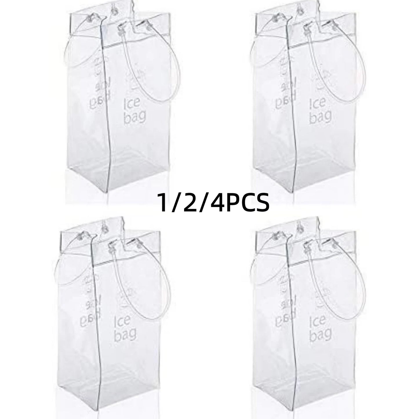 1/2/4PCS ICE Bags PVC Transparent Cooler Clear Pouch Ice Bucket Wine Champagne Bottle Chiller With Carry Handle Drink Bottle