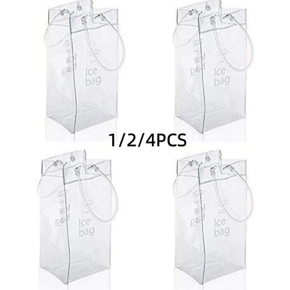 1/2/4PCS ICE Bags PVC Transparent Cooler Clear Pouch Ice Bucket Wine Champagne Bottle Chiller With Carry Handle Drink Bottle