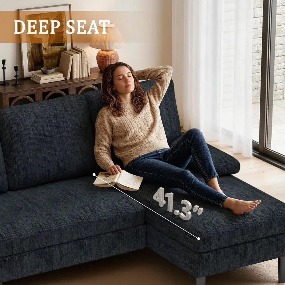 U-Shaped Sectional Couches or Living Room, 101 Inch ern ular Soa with Double Chaise Lounge, Comy Chenille abric 4-Seat Couch Set