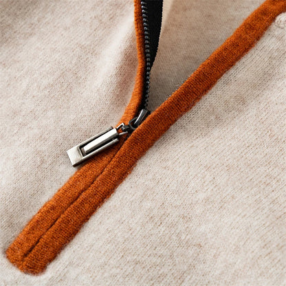 Men's 100% cashmere sweater casual knit pullover shirt loose Mock collar Tops zipper Blouse autumn/winter color blocked Jumper