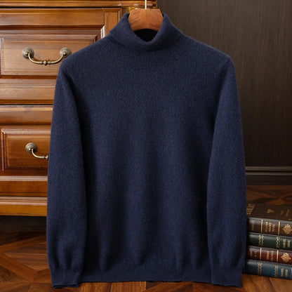 100% cashmere men's pullover business casual solid knitted sweater loose Pull Turtleneck Tops basic Turn down collar Jumper
