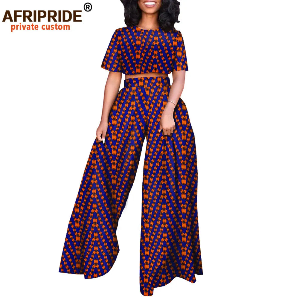 African 2 Piece Set for Women Print Tops and Ankara Pants Dashiki Clothing Tracksuit Short Blouse Outfits Wax AFRIPRIDE A2026001