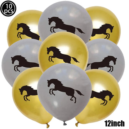 10pcs Horse Balloons Set Party Decor Confetti Sequin Balloons Foil Latex Party Balloons Kid Aldult Cowboy Cowgirl Birthday Party