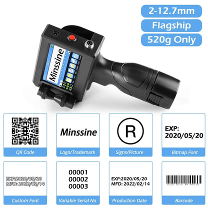 12.7/25.4mm Handheld Inkjet Printer for QR Barcode Batch Date Number Logo Expiry Date Coding Machine Non-encrypted 25 Languages