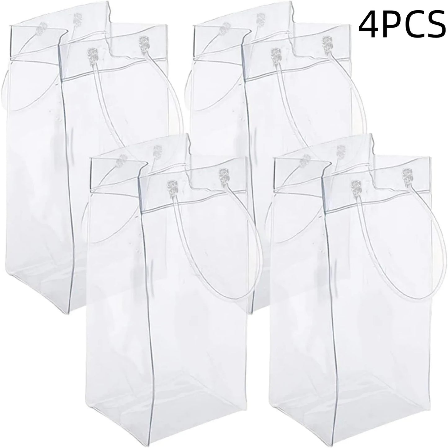 4PCS Transportable Foldable Champagne Ice Bag Beer Cooler Clear White PVC Wine Chiller Ice Bag for Cold Drink at Outdoor Event