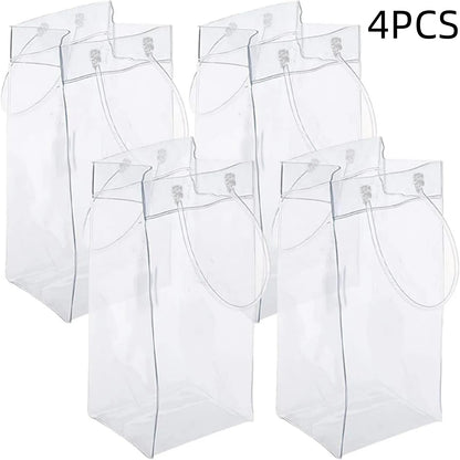 4PCS Transportable Foldable Champagne Ice Bag Beer Cooler Clear White PVC Wine Chiller Ice Bag for Cold Drink at Outdoor Event