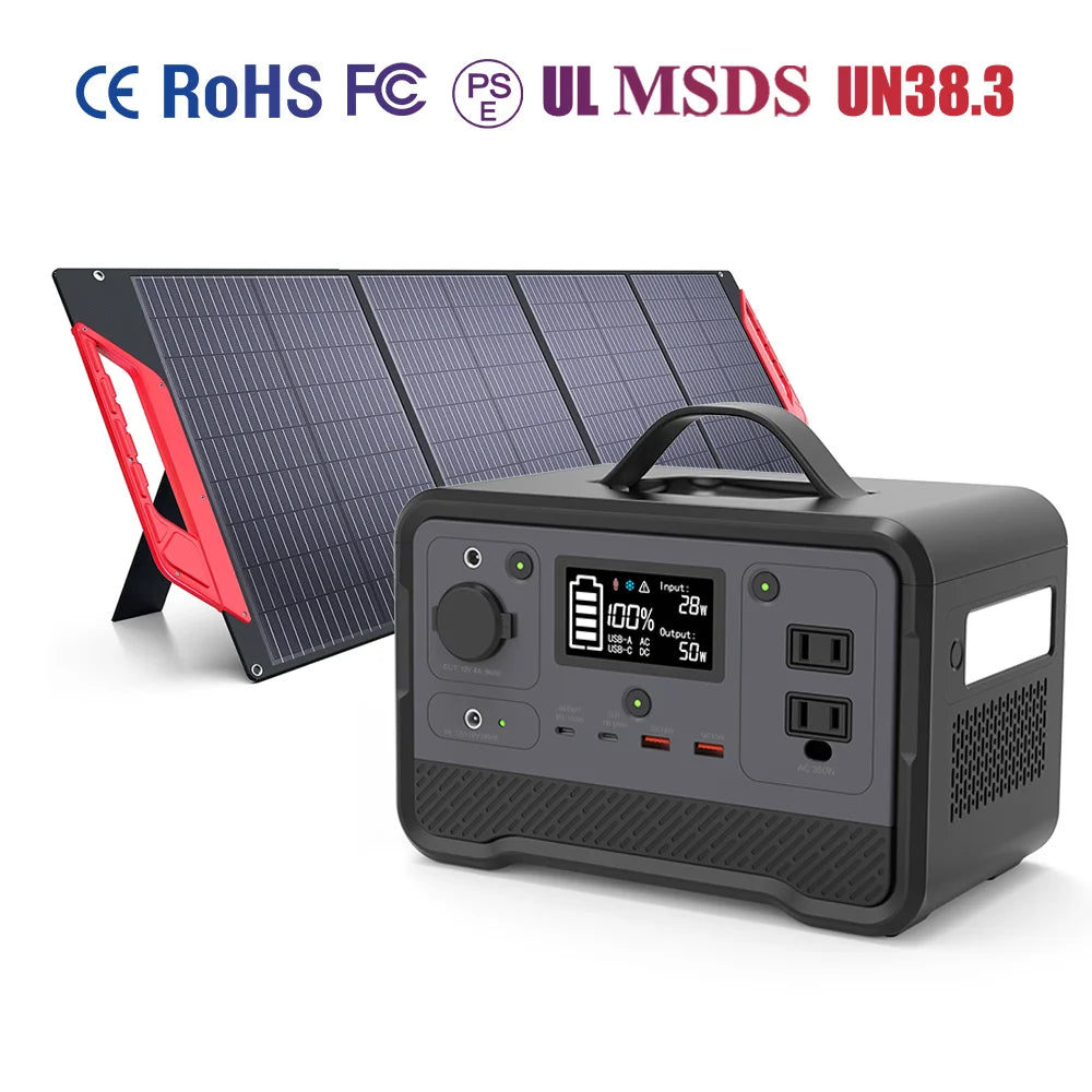 298Wh Portable Power Station With Solar Panel Generator For Outdoor Emergency Backup Supply Home Camping Travel High Capacity